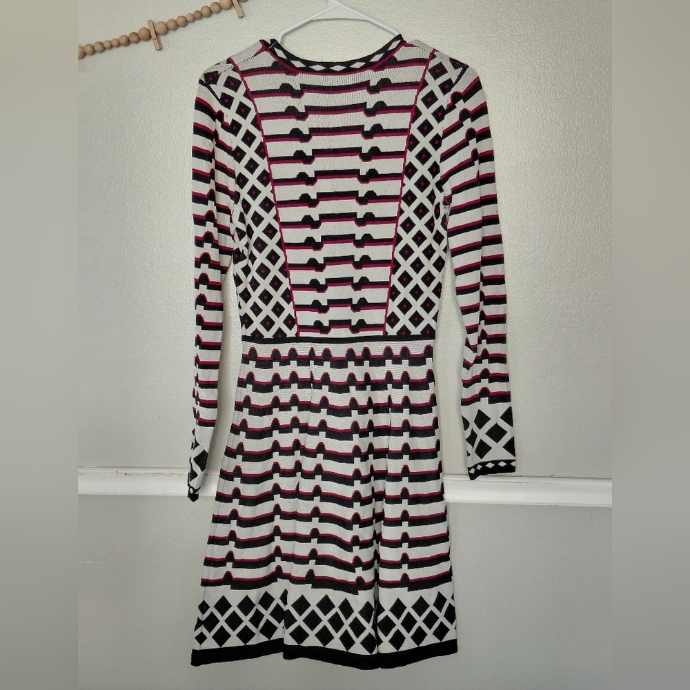 Eliza J. Scuba Geometric Sweater Artwork Fit N Flare Long Sleeve Midi Dress - Picture 3 of 6